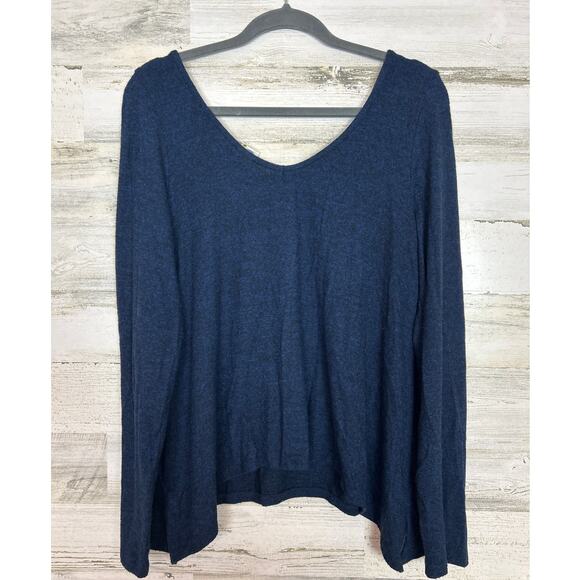 Anthropologie Akemi & Kin women's M blue black long sleeve top shirt scoop neck - Picture 2 of 6